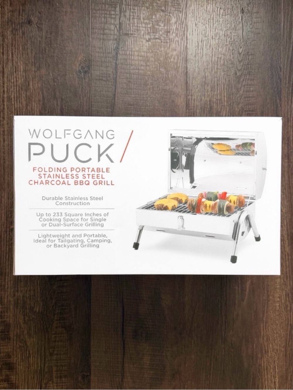 NWT Wolfgang Puck Folding Portable Stainless Steel Charcoal BBQ Grill